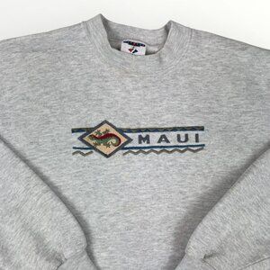 Vintage Jerseez MAUI Embroidered Grey Sweatshirt Pullover Crewneck USA Made Sz M